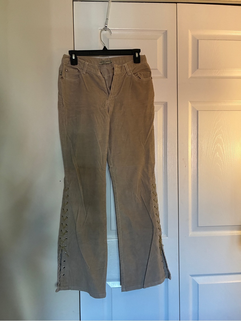 Max Studio Beige Lace-Up Flare Jeans